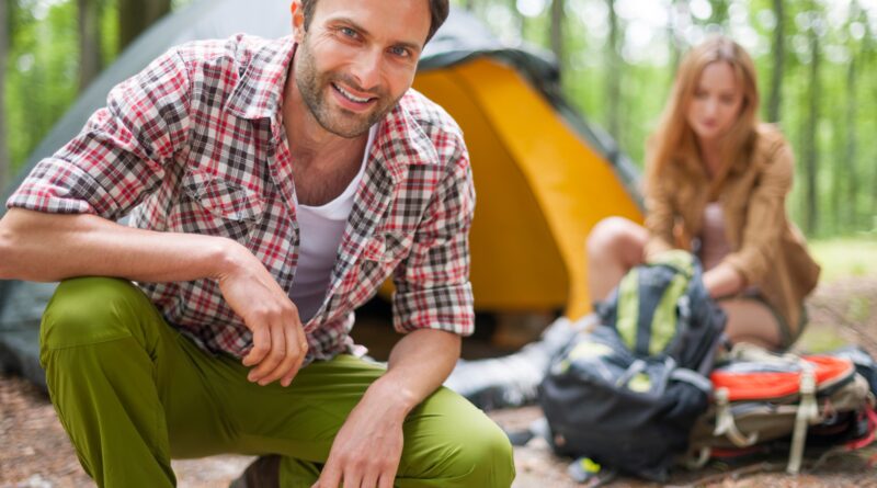 Couple on camping in the forest