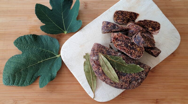 dried fig cake sliced on table